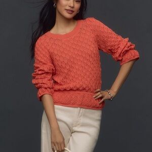 Anthropologie Flounce Hem Pointelle Sweater